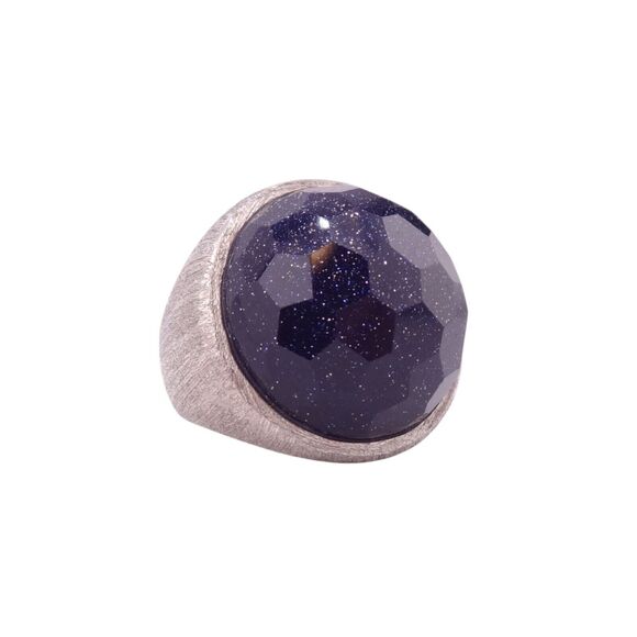Lola Rose Round Multi Faceted Blue Goldstone Sterling Silver Ring Size 5 NWT - Picture 2 of 6